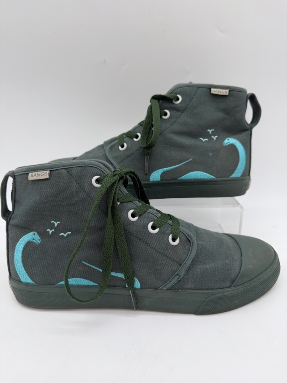 BANGS Olive Green Teal Prehistoric High Top Canvas Sneakers Women's Size 8.0